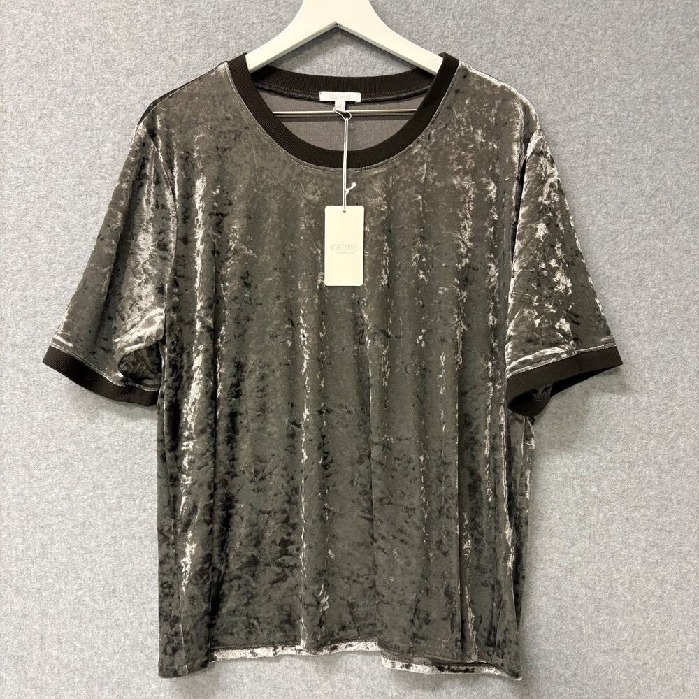Johnny Was Calme Velvet Tee CVS Crushed Velour Short Sleeve Top Large NWT
